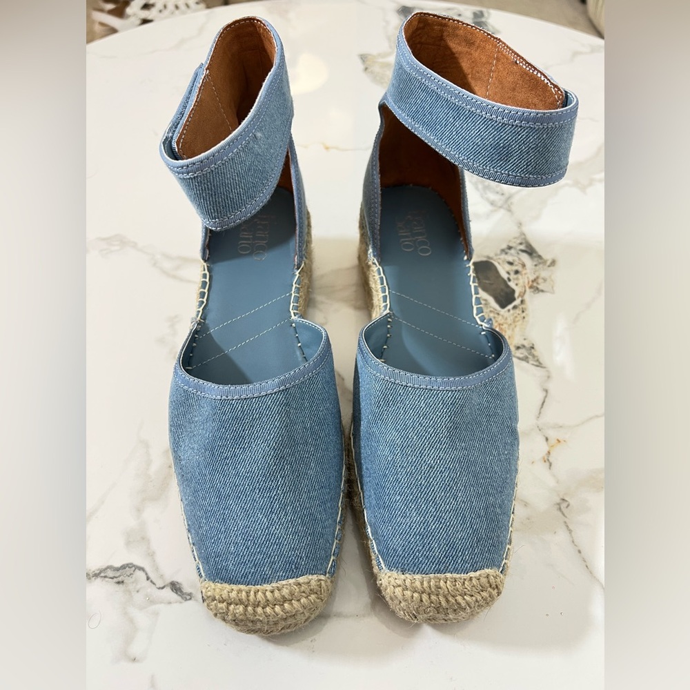 Franco Sarto Bessa Denim Platform Espadrille Wedge Pump Size 10